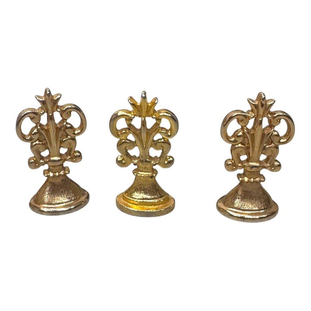 Antique Gold Fleur-De-Lis Wax Seal Stamp Set Brass Turtle Cross Woman Set Lot 3
